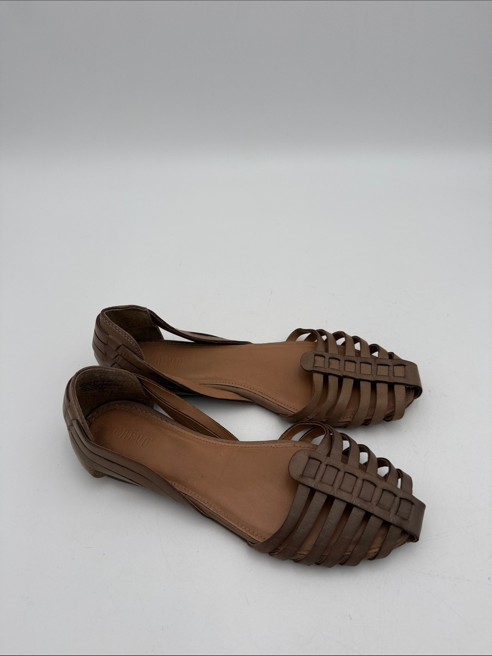 Crevo Brown Woven Leather Women's Flats 8.5 casual office vacation retro Y2K